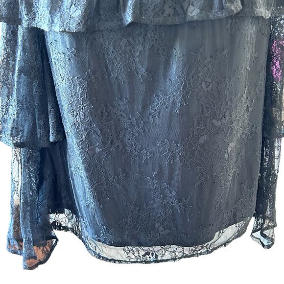 Lucky Brand Ruffle Lace Top Black Off Shoulder Long Sleeve Womens Size XS NWT - Picture 9 of 12